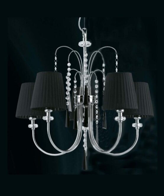 Lampadario 5 luci Moderno Paralumi Organza Nero