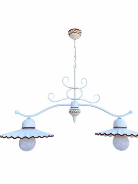 Lampadario Bilanciere Shabby Bianco Ceramica Marrone