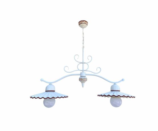 Lampadario Bilanciere Shabby Bianco Ceramica Marrone