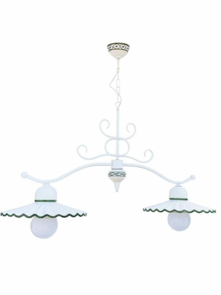 Lampadario Bilanciere Shabby Bianco Ceramica Verde