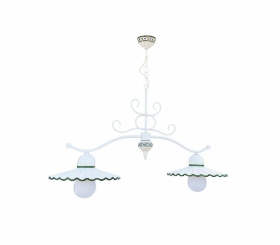 Lampadario Bilanciere Shabby Bianco Ceramica Verde