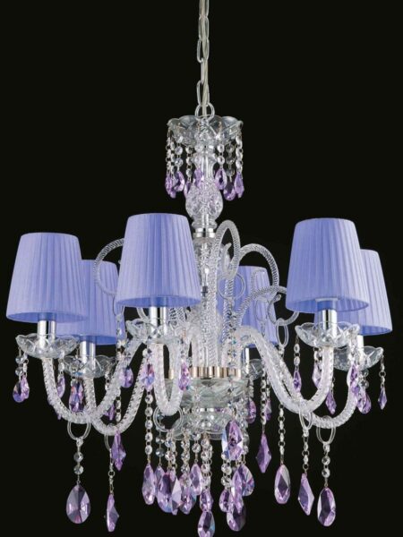 Lampadario Cristallo 6 luci Paralumi Organza Glicine