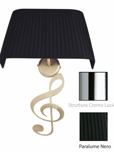 Applique Nota Musicale Cromo Lucido Paralume Tessuto Pongè Nero