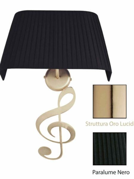 Applique Nota Musicale Oro Lucido Paralume Tessuto Pongè Nero
