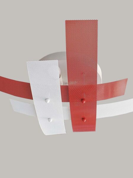 Plafoniera 4 Luci Moderna Metallo Rosso Bianco
