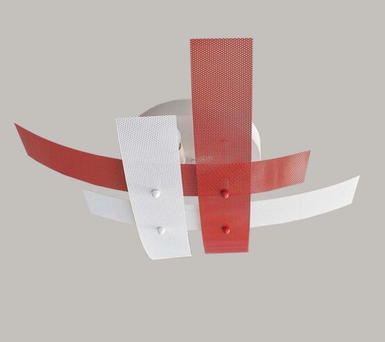 Plafoniera 4 Luci Moderna Metallo Rosso Bianco