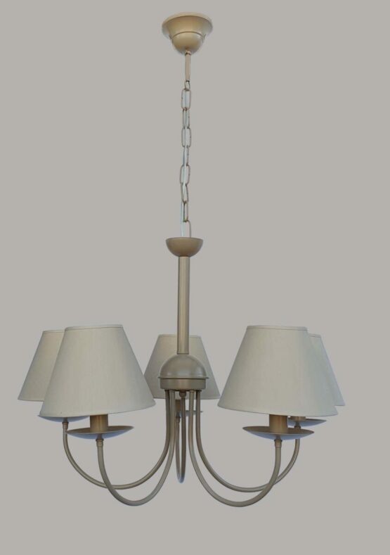 Lampadario Tortora 5 Luci Shabby Chic Paralumi Tortora