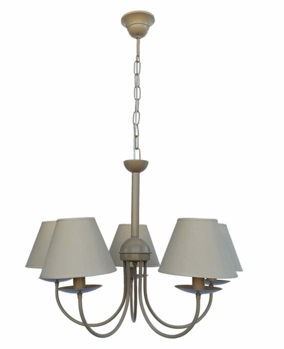 Lampadario Tortora 5 Luci Shabby Chic Paralumi Tortora