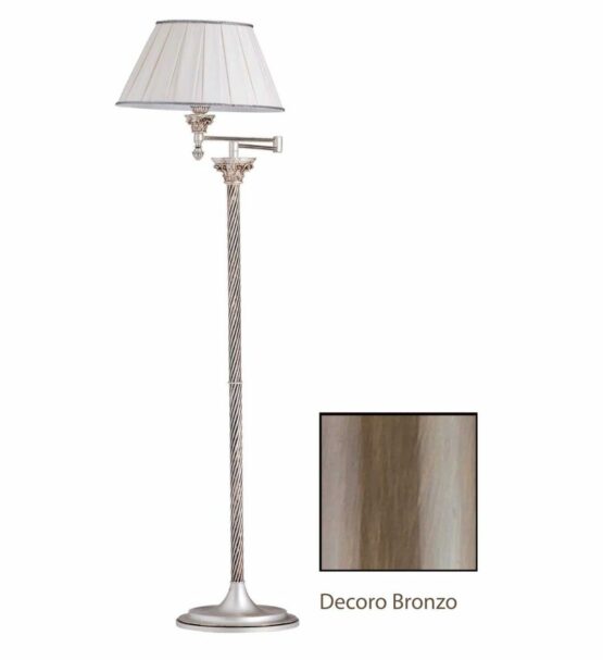 Piantana Ottone Lavorato Bronzo Paralume Stoffa