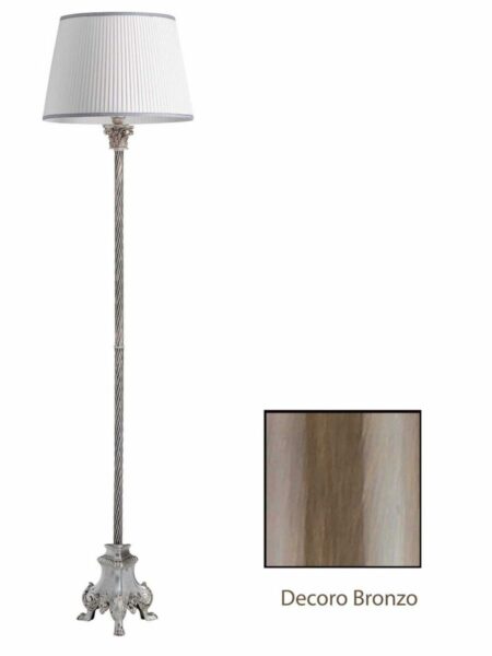 Piantana Ottone Bronzo Lavorato Paralume Stoffa