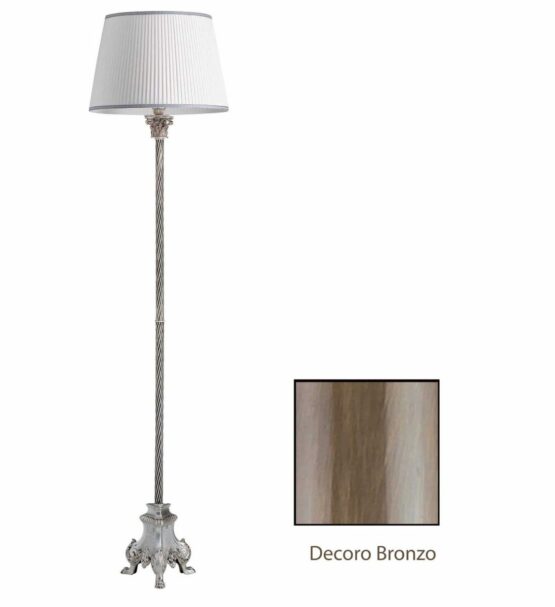 Piantana Ottone Bronzo Lavorato Paralume Stoffa
