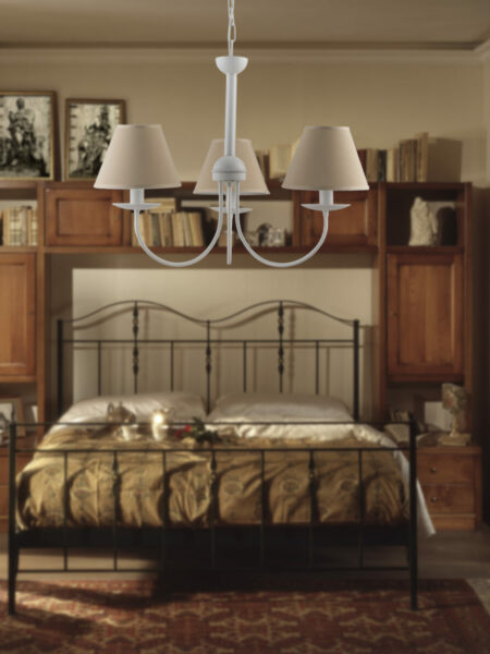 Lampadario Bianco 3 Luci Provenzale Shabby Chic con Paralumi Tortora