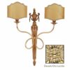 Applique 2 Luci Ottone Lavorato Oro Lucido Paralumi Pergamena