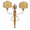 Applique 2 Luci Ottone Lavorato Oro Francese Paralumi Pergamena