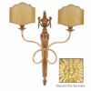 Applique 2 Luci Ottone Lavorato Oro Satinato Paralumi Pergamena