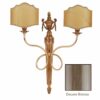 Applique 2 Luci Ottone Lavorato Bronzo Paralumi Pergamena
