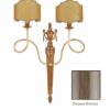 Applique Ottone 2 Luci Lavorato Bronzo Paralumi Pergamena