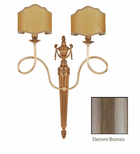 Applique Ottone 2 Luci Lavorato Bronzo Paralumi Pergamena