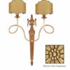 Applique Ottone 2 Luci Lavorato Oro Francese Paralumi Pergamena