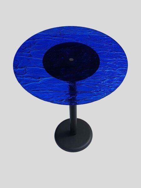 Tavolo Rotondo in Plexiglass Effetto Ghiaccio Blu