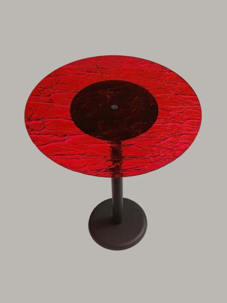 Tavolo Rotondo in Plexiglass Effetto Ghiaccio Rosso