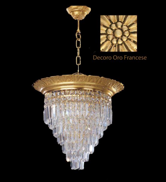 Plafoniera Sospensione Ottone Lavorato Cristallo Asfour Diametro cm 36