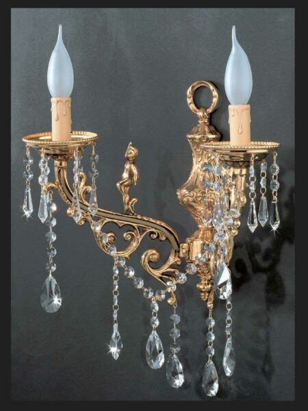 Applique 2 Luci Ottone Oro Lucido Cristalli Asfour