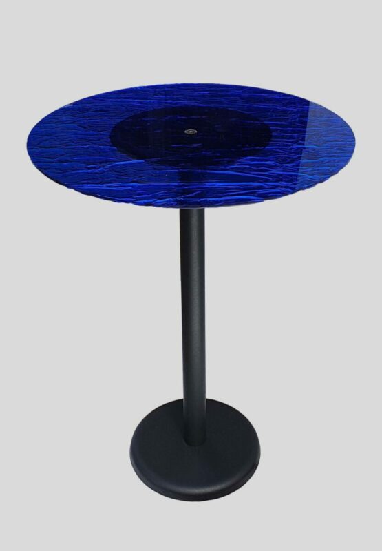 Tavolo Rotondo in Plexiglass Effetto Ghiaccio Blu