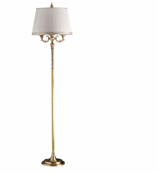 Piantana 3 Luci Ottone Oro Francese Paralume Plissè