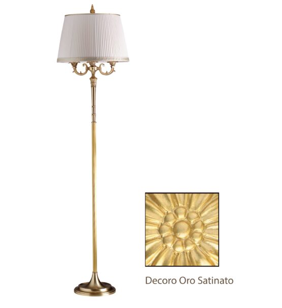 Piantana 3 Luci Ottone Oro Satinato Paralume Plissè