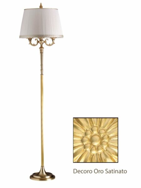 Piantana 3 Luci Ottone Oro Satinato Paralume Plissè