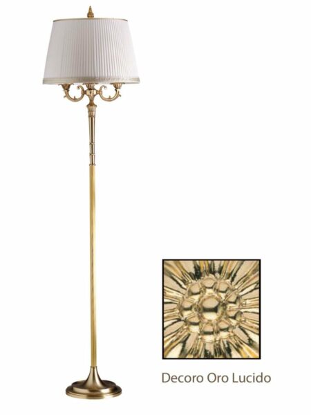 Piantana 3 Luci Ottone Oro Lucido Paralume Plissè