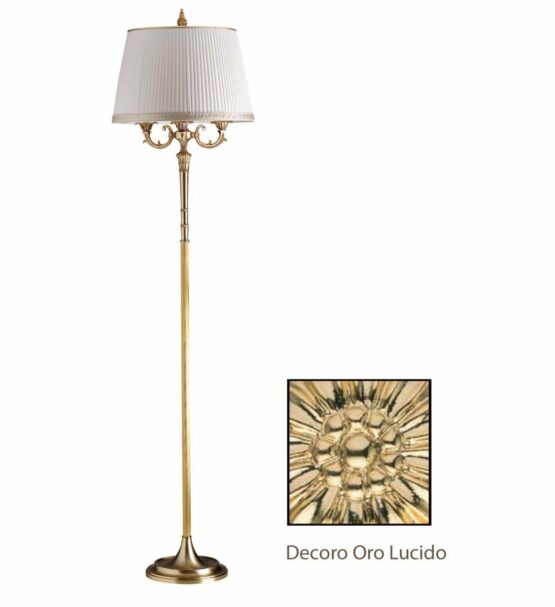 Piantana 3 Luci Ottone Oro Lucido Paralume Plissè