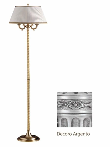 Piantana 2 Luci Ottone Argento Antico Paralume Ovale Plissè