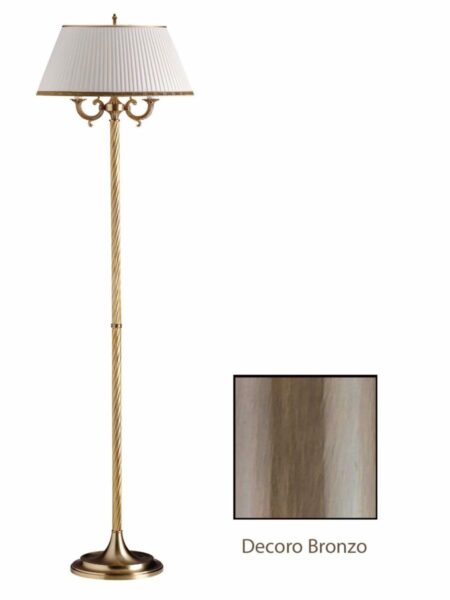 Piantana 2 Luci Ottone Bronzo Paralume Ovale Plissè