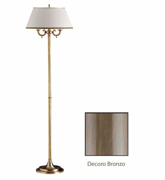 Piantana 2 Luci Ottone Bronzo Paralume Ovale Plissè
