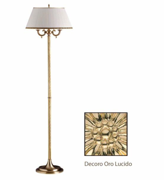 Piantana 2 Luci Ottone Oro Lucido Paralume Ovale Plissè