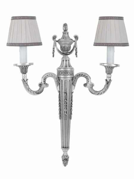 Applique Ottone Classico 2 Luci Argento Antico Paralumi
