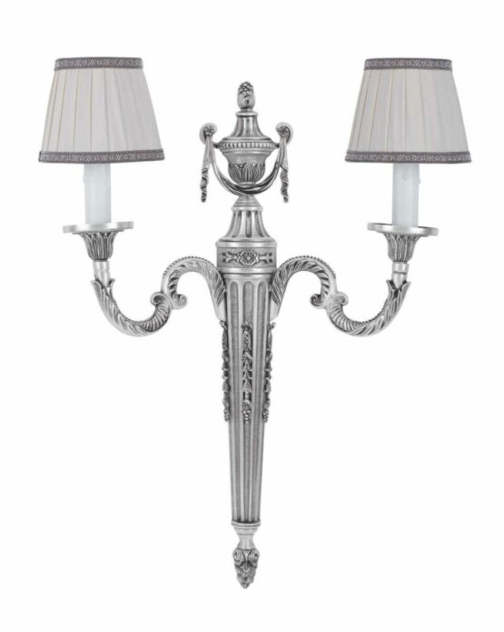 Applique Ottone Classico 2 Luci Argento Antico Paralumi