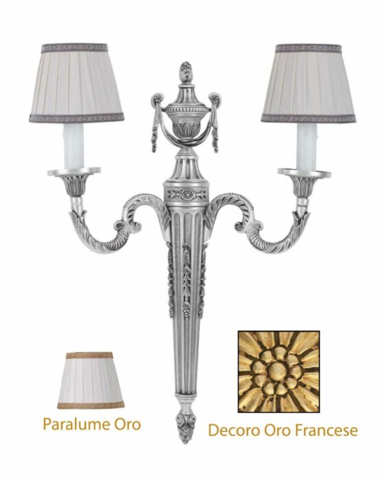 Applique Ottone Classico 2 Luci Oro Francese Paralumi