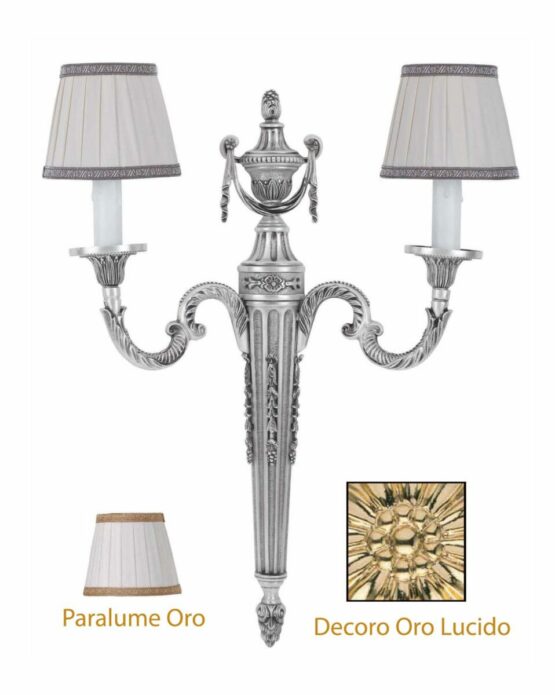 Applique Ottone Classico 2 Luci Oro Lucido Paralumi