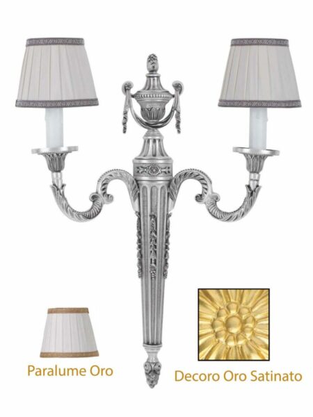 Applique Ottone Classico 2 Luci Oro Satinato Paralumi
