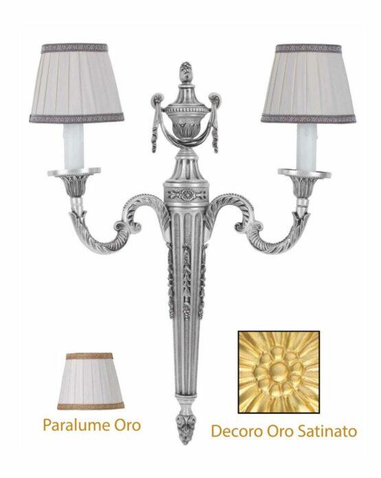 Applique Ottone Classico 2 Luci Oro Satinato Paralumi