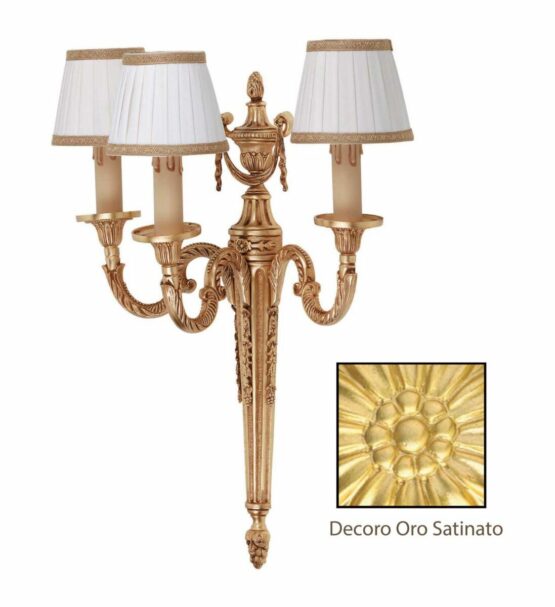Applique Ottone Classico 3 Luci Oro Satinato Paralumi