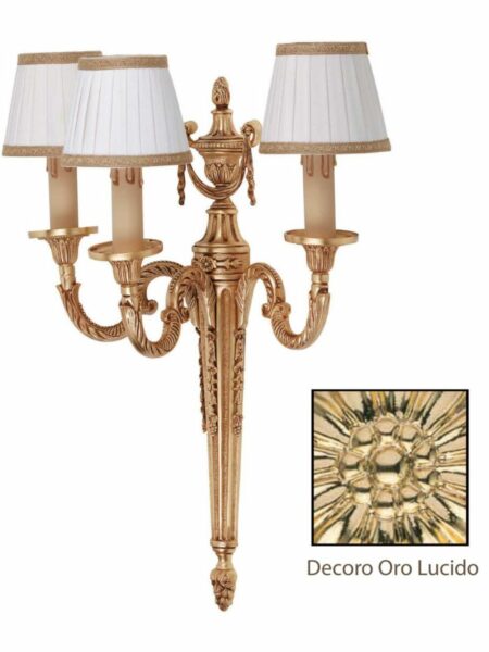 Applique Ottone Classico 3 Luci Oro Lucido Paralumi