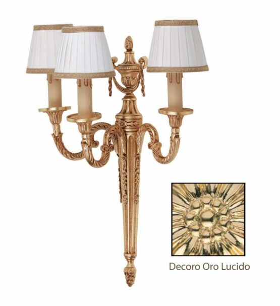 Applique Ottone Classico 3 Luci Oro Lucido Paralumi
