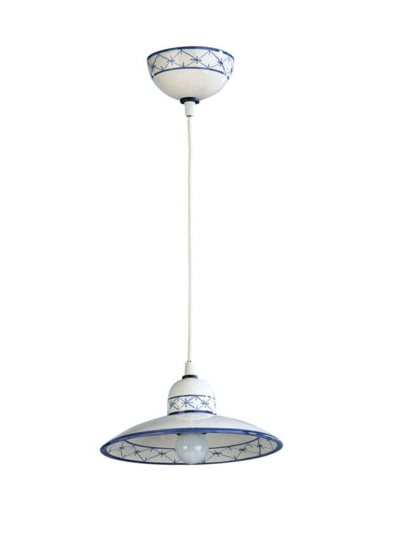 Sospensione Blu 1 Luce Ceramica Decorata a Mano