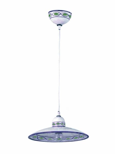 Sospensione Ceramica Blu Decorata a Mano 1 Luce