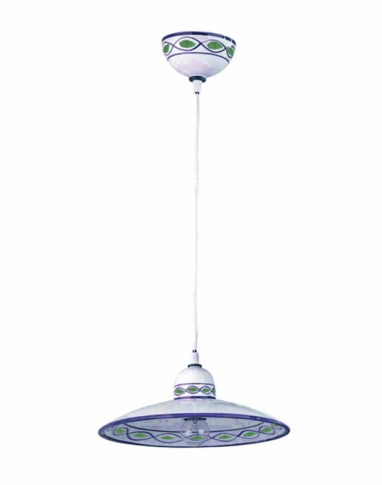 Sospensione 1 Luce Ceramica Decorata a Mano Blu