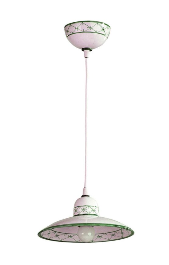 Sospensione Verde 1 Luce Ceramica Decorata a Mano